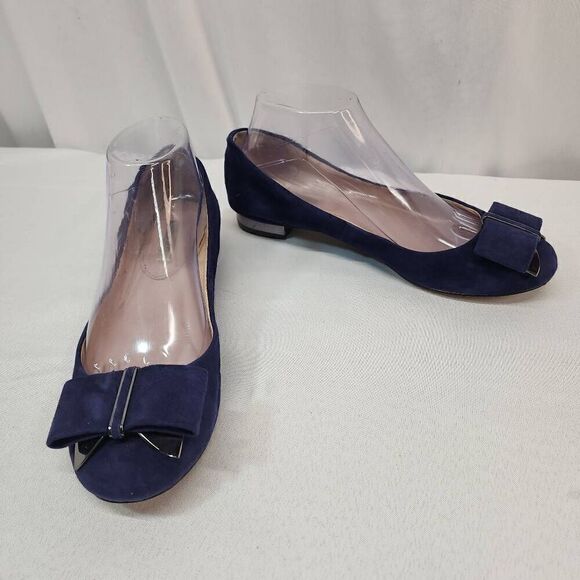 Louise et Cie Womens Size 8 M Round Toe Bow Embellished Pump Heels Blue Suede Le - Picture 2 of 11